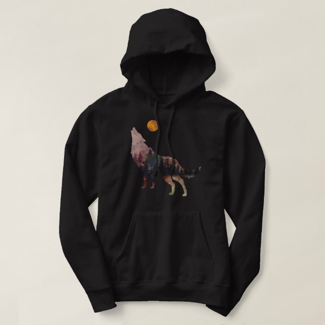 Moletom Wolf Howling no céu da lua Vikings Wild Lif (Frente do Design)