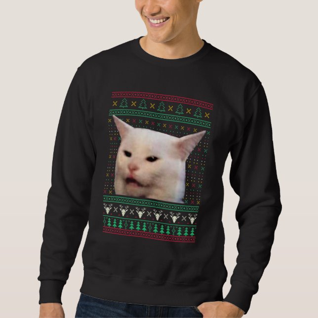 Moletom Woman Yelling at a Cat Ugly X mas Sweaters  Meme D (Frente)