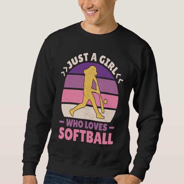 Moletom Women Retro Softball Player Just A Girl Who Loves  (Frente)