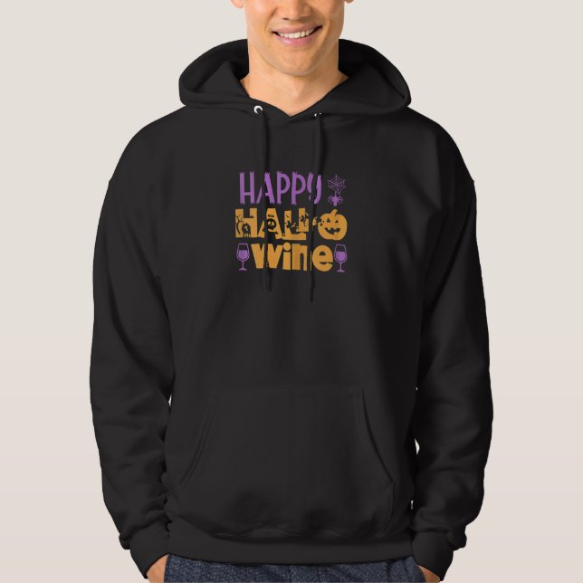 Moletom Womens Happy Hallo Wine  Halloween Cute Drinking G (Frente)