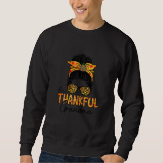 Moletom Womens One Thankful Grandma Leopard Messy Bun Than