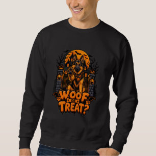 Moletom Woof ou Guloseimas Pastor Alemão Halloween Cachorr