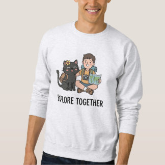 Moletom World Map Adventure Black Cat Boy Graphic Art