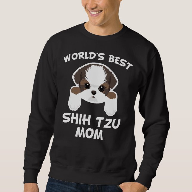 Moletom World S Best Shih Tzu Mãe Relaxou Ajustado (Frente)