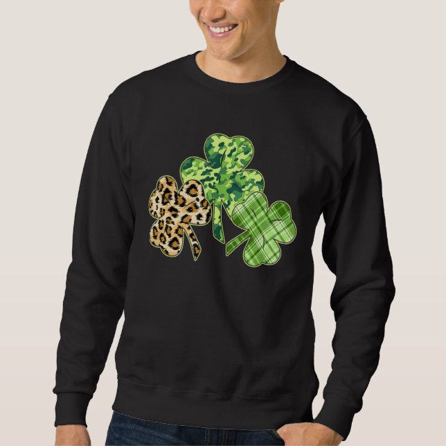 Moletom Xadrez Shamrock Leopard Camouflage Rua engraçada P (Frente)
