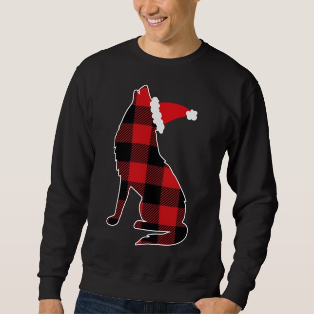 Moletom Xadrez Vermelha Wolf Santa Hat Natal Pajama Wolf L (Frente)
