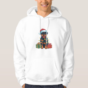 Moletom Xmas Lighting Santa Hat Rottweiler no Natal