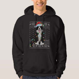 Moletom Xmas Lighting Santa Hat Ugly Border Collie Christm