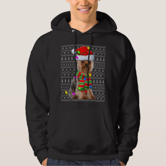 Moletom Xmas Lighting Ugly Papais noeis Yorkie Dog Ragl de