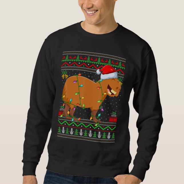 Moletom Xmas Lights Ugly Sweater Style Santa Capybara Chri (Frente)