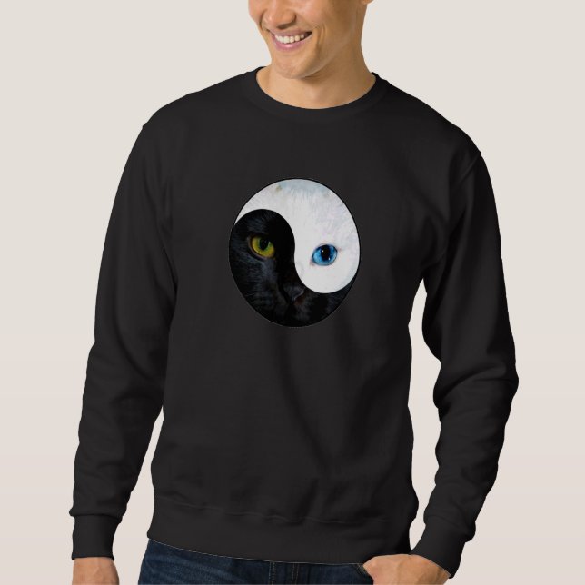 Moletom Yin Yang Face Cat Meditação Yoga Black E White (Frente)