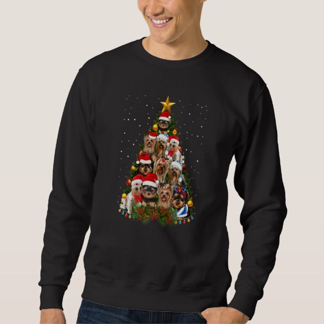 Moletom Yorkie Dogs Tree Christmas Sweater Xmas Pet Animal (Frente)