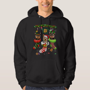 Moletom Yorkie nas Meias Natal Santa Hat Luzes do Natal