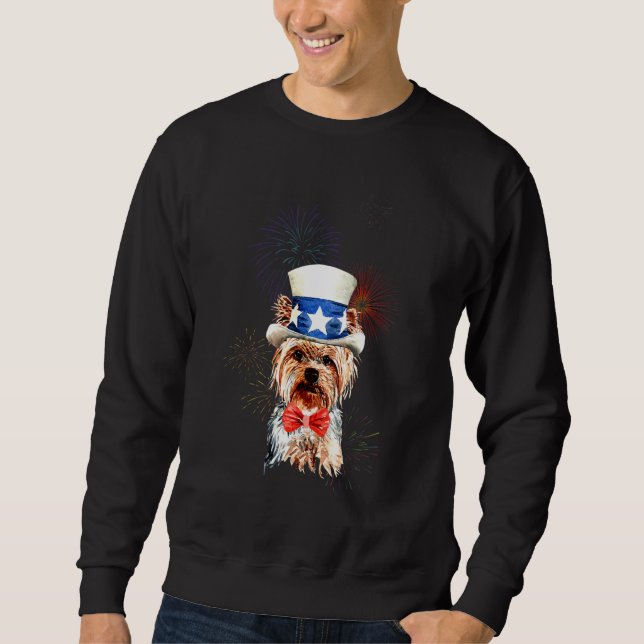 Moletom Yorkshire Terrier Bandeira dos EUA Chapéu Fogo de  (Frente)