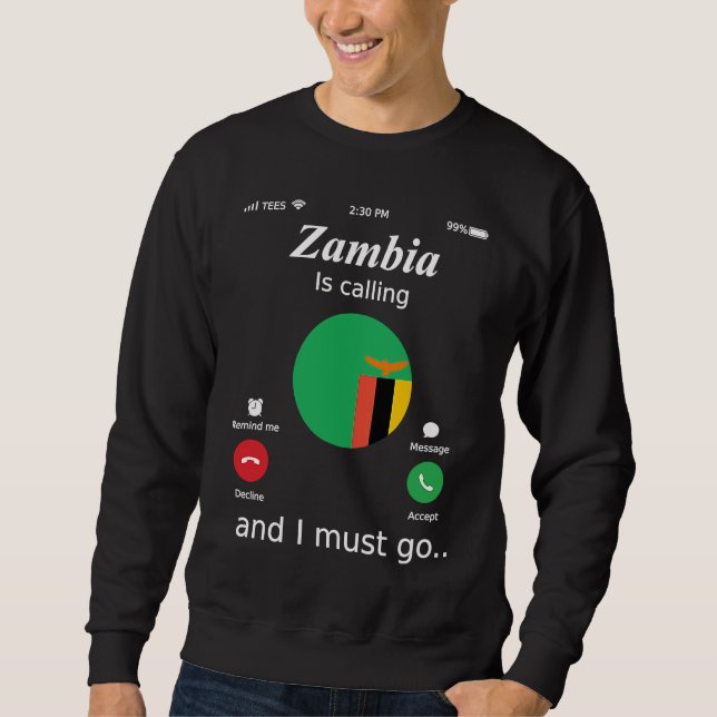 Moletom Zâmbia Está Chamando e Eu Devo Ir Bandeira da Zâmb (Frente)
