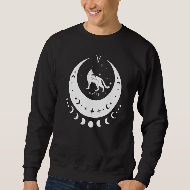Moletom Zodiac Aries Horoscope Astrology Cat Crescent Moon (Frente)