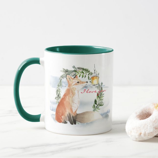 Molho mágico de aquarela Fox - Eu te amo caneca (Com Donut)