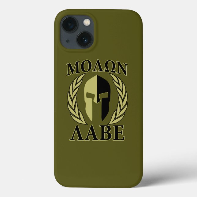 Molon Labe Spartan Helmet Laurels Olive Green (Verso)