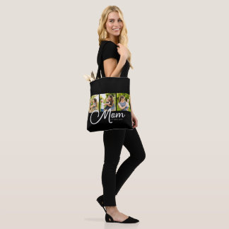 Mom Established Script Black 3 Photo Tote Bag