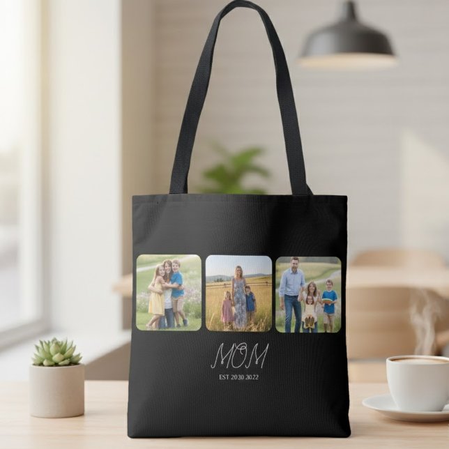 Mom Established Script Black  3 Photo  Tote Bag (Criador carregado)
