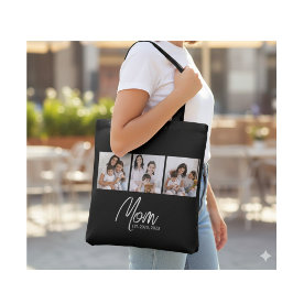 Mom Established Script Black 3 Photo Tote Bag