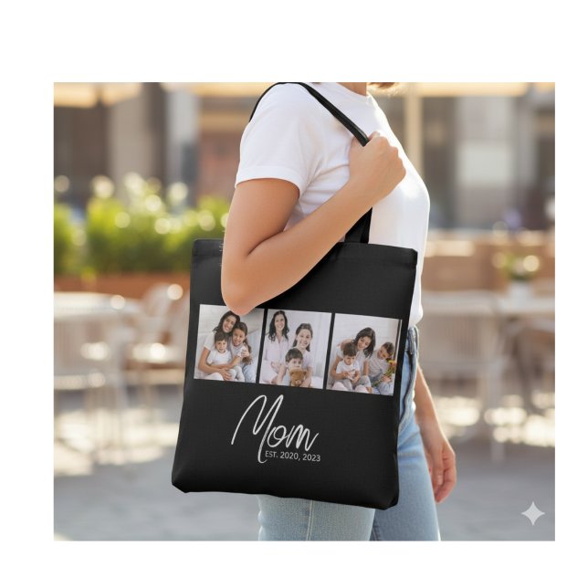 Mom Established Script Black 3 Photo Tote Bag (Criador carregado)