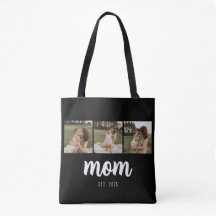Mom Established Script Black 3 Photos Tote Bag