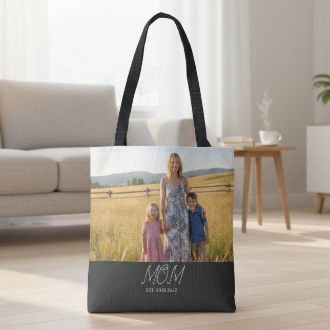 Mom Established Script Black Photo Tote Bag (Criador carregado)