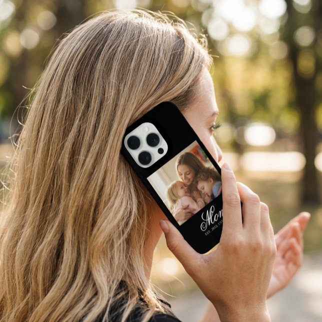 Mom Established White Elegant Script Photo (Mom Established White Elegant Script Photo iPhone Case)