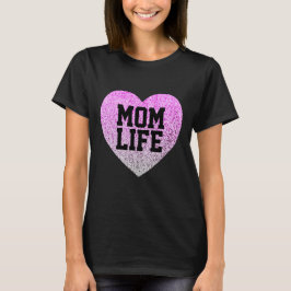 MOM LIFE T-SHIRTS FAUX GLITTER PINK CORAÇÃO