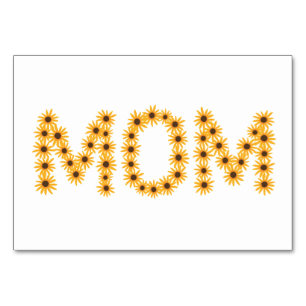 MOM soletrado com girassóis, lendo cartões