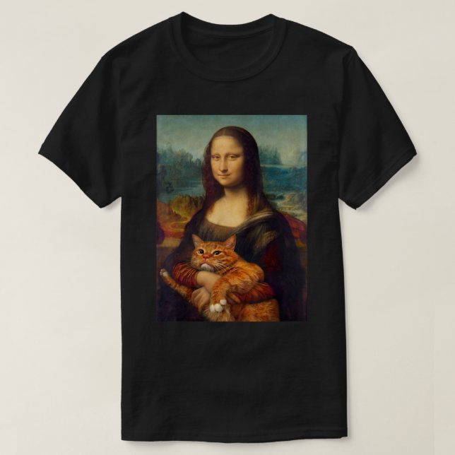 Mona Lisa + Cat T-Shirt T-Shirt (Frente do Design)