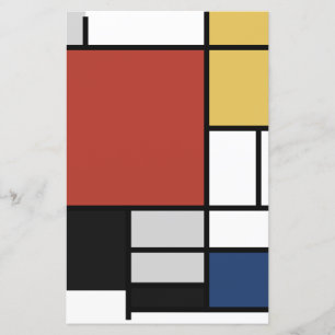 Mondrian Painting Red Plane Yellow Black Cinza Blu