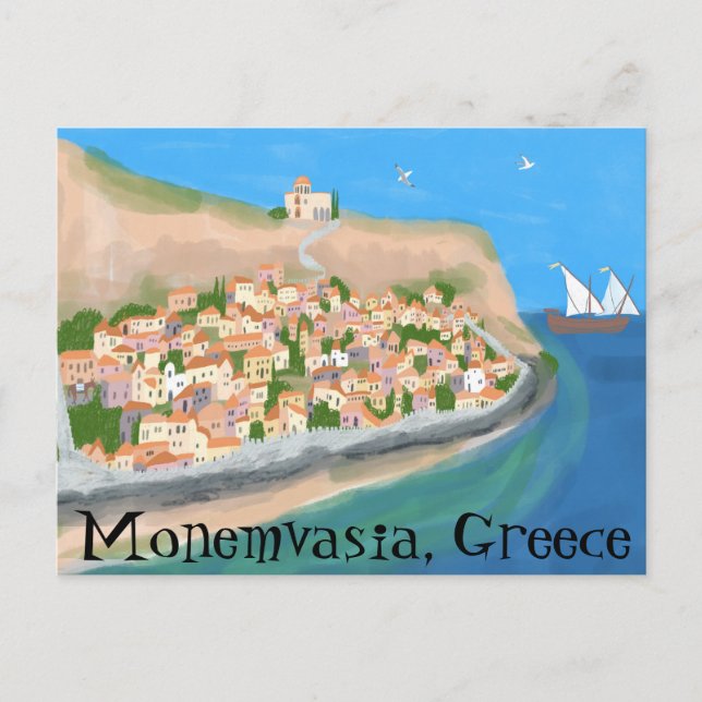 MONEMVASIA GRÉCIA Ilha Viagem Arte Cartão Postal (Frente)