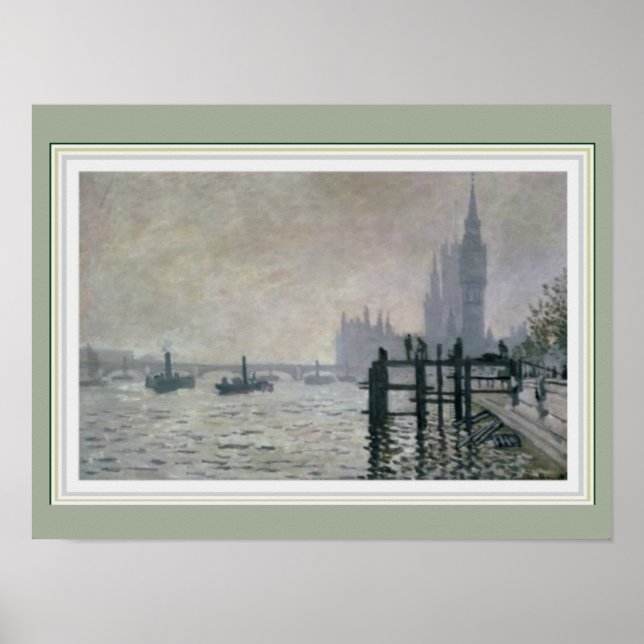 Monet Thames Abaixo de Westminster 16 x 12 Poster (Frente)