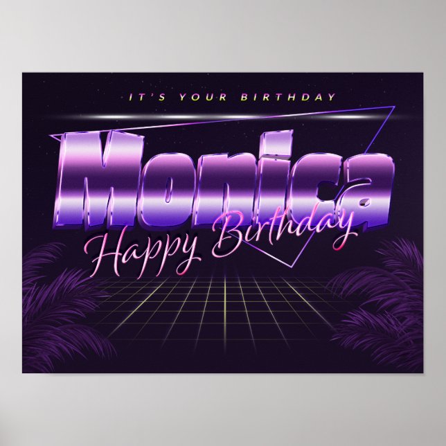 Monica Name Vorname lila retro Poster Geburtstag (Frente)