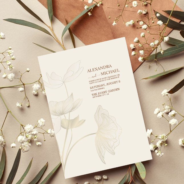 Monimalista Beige Neutral Monograma Casado Convite (Criador carregado)