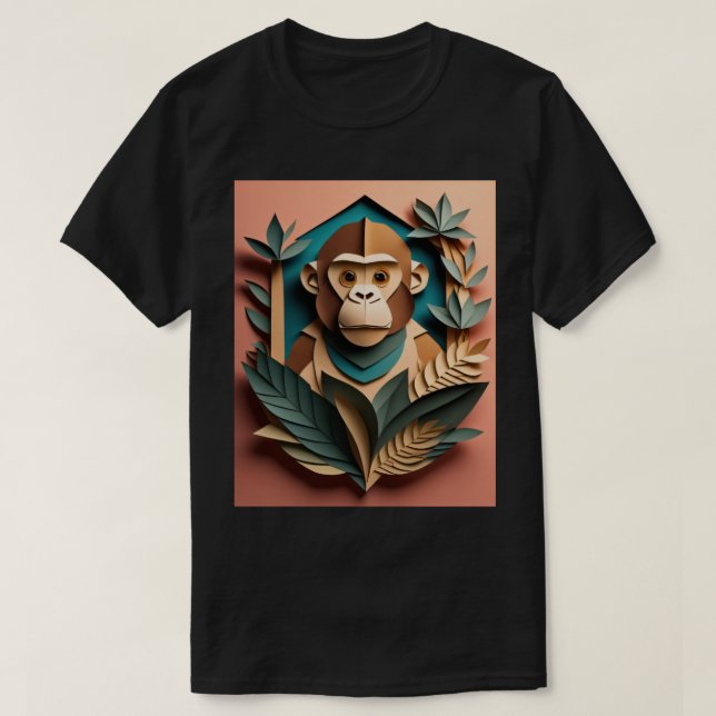 Monkey 3D Paper Art Design T-shirt (Frente do Design)