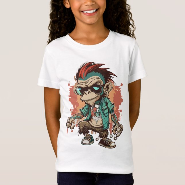 Monkey Gangster Cartoon Girls' Fine Jersey T-Shirt (Frente)