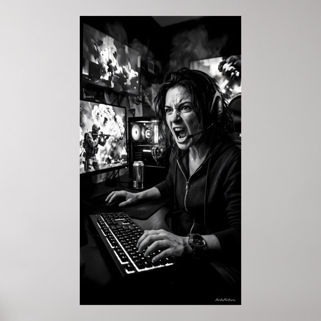Monochrome Total Rage Gaming Room Poster (Frente)
