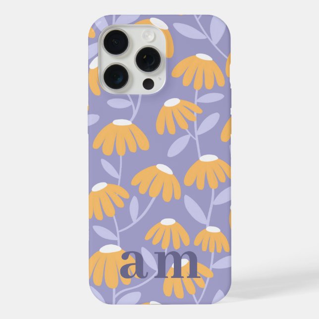 Monogram 2 Initials Yellow Blue Floral Pattern (Verso)