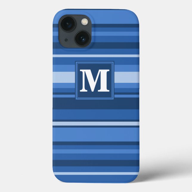 Monogram blue stripes Case-Mate iPhone case (Verso)