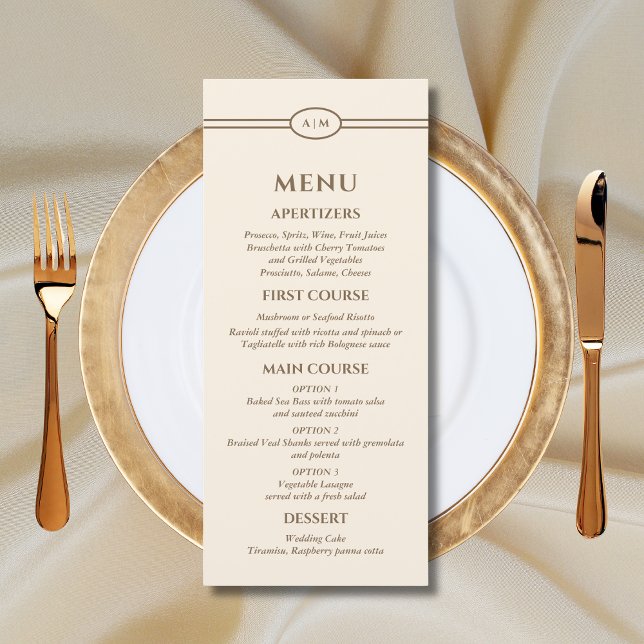 Monogram Brown Cream Christian Wedding Menu (Criador carregado)