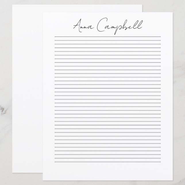 Monogram Chic Script Name Stationery Paper (Frente/Verso)