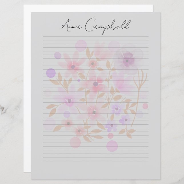 Monogram Chic Script Name Stationery Paper (Frente/Verso)