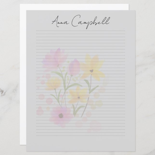 Monogram Chic Script Name Stationery Paper (Frente/Verso)