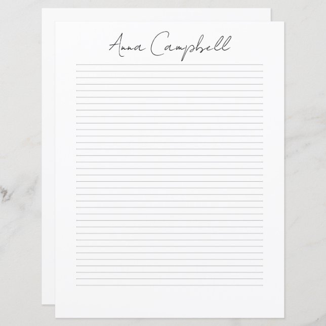 Monogram Chic Script Name Stationery Paper (Frente/Verso)