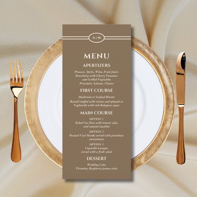 Monogram Cream Brown Christian Wedding Menu (Criador carregado)