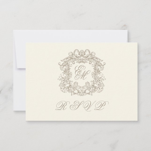 Monogram Crest Elegant Ivory Menu Wedding (Frente)