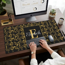 Monogram Name Black Gold Royal Baroque Damask